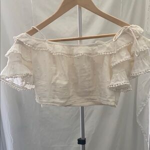 American Eagle Outfitters Cream Ruffled Crop Blouse